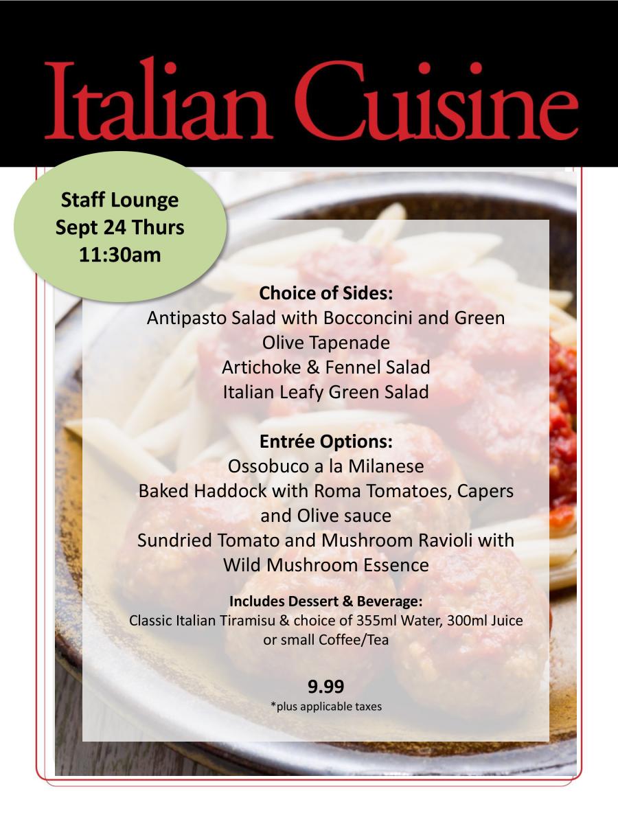 Italian Theme Lunch at Staff Lounge Humber Communiqué